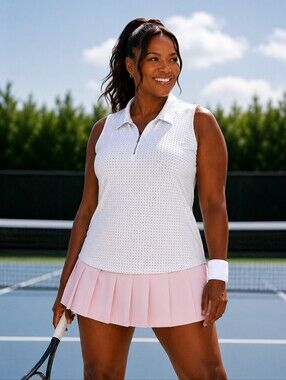 Women's Size XXL Sleeveless Polo Top Polkadot Casual Tennis Prep